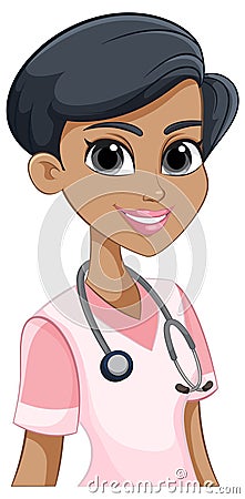 A smiling nurse in pink scrubs Vector Illustration
