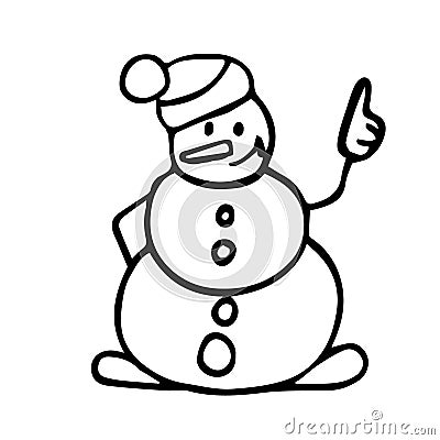 Vector smiling snowman shows a thumbs up. Vector Illustration