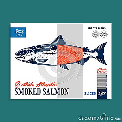 Vector smoked salmon package design Vector Illustration