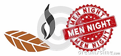 Smoking Tobacco Leaf Icon with Distress Men Night Seal Stock Photo