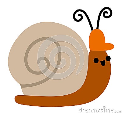 Vector snail in hard hat. Construction site worker illustration for kids. Funny builder insect character. Cute animal repairmen Vector Illustration