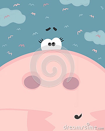 Vector the snout of a pig with blue sky and clouds Vector Illustration