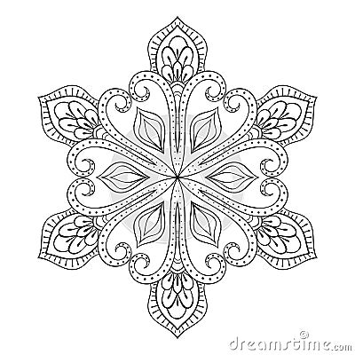 Vector snow flake in zentangle style, doodle mandala for adult c Vector Illustration