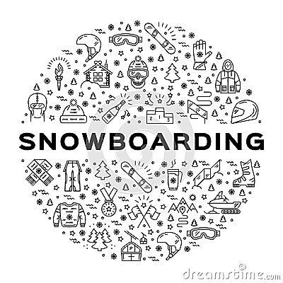 Vector snowboarding icon, Snowboard infographics. Isolated winter sports symbols Vector Illustration