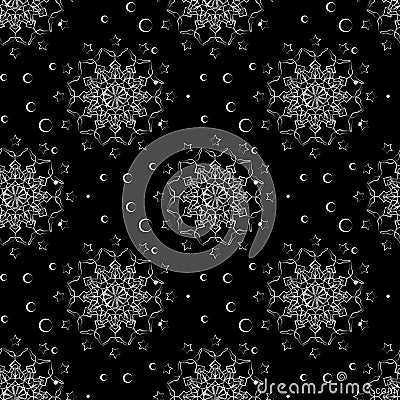 Vector snowflakes background. Simple Christmas and New Year seamless pattern with snow, different small white snowflakes Vector Illustration