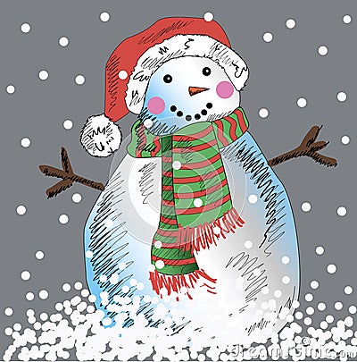 Vector snowman with grey background. Vector Illustration