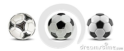 Vector soccer ball set. Tree Realistic soccer balls or football balls on white background Vector Illustration