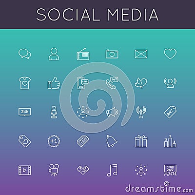 Vector Social Media Line Icons Vector Illustration