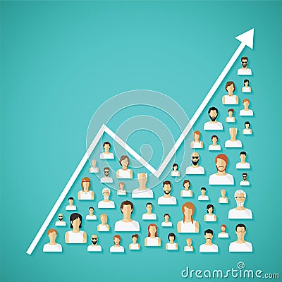 Vector social network population and demography growth concept. Vector Illustration