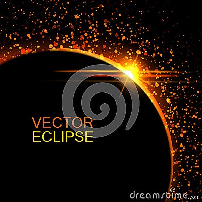 Vector solar eclipse.Sun eclipse in space background.Abstract sun after the moon. Vector eclipse backdrop.Cosmic background. Vector Illustration