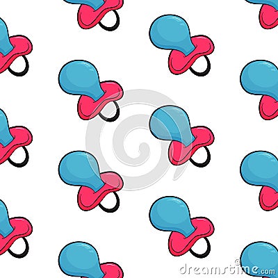 Vector soother icon. Baby pattern with dummy in blue pink colors. Vector Illustration