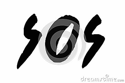 Vector SOS lettering text concept on white background. Save our souls. SOS distress signal. Hand writing brush Vector Illustration