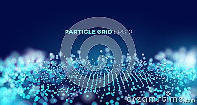Vector sound wave. Abstract music pulse background. Particle grid. data splash. Futuristic point wave. Vector Illustration