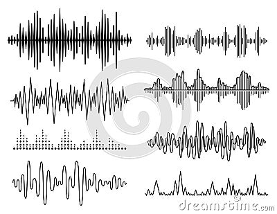 Vector sound waves set. Audio Player. Audio equalizer technology, pulse musical. Vector illustration Vector Illustration