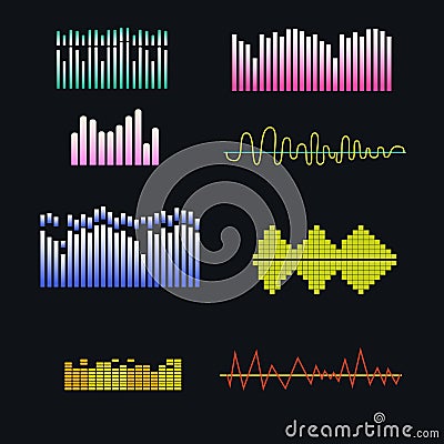 Vector sound waves set. Music colorful elements for your design. Stock Photo