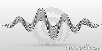 Vector sound waves stylized with bended metallic stripes. Dynamic equalizer visual effect Vector Illustration