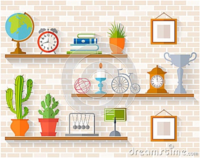 Vector souvenirs and home decor the shelves Vector Illustration