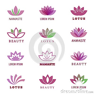 Vector spa, boutique, beauty salon, cosmetician, shop, yoga class, hotel and resort logo set with lotus flowers Vector Illustration