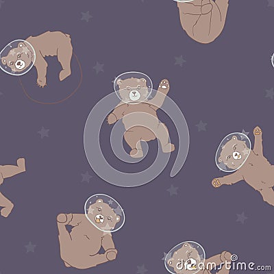 Vector Space Bears Galaxy seamless pattern background. Vector Illustration