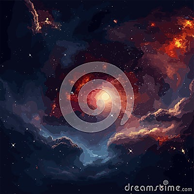 Vector space illustration. Nebula and galaxies in space. Colorful space background with stars. Vector Illustration