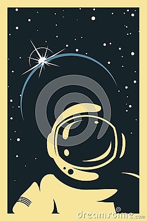 Vector Space Poster. Stylized under the Old Soviet Space Propaganda Vector Illustration