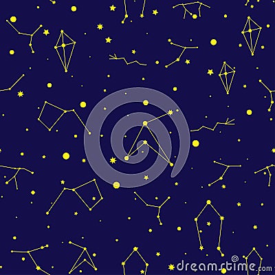 Vector space seamless pattern. Night sky hand drawn doodle astronomical background Vector Illustration