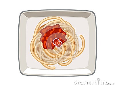 Vector Spaghetti Tomato Sauce in Plate on White Background Vector Illustration