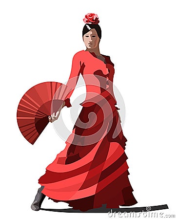 Vector spanish girl dances a flamenco Vector Illustration