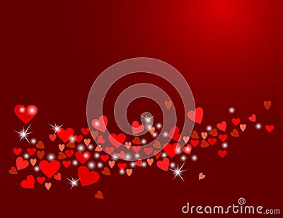 Vector sparkling hearts on dark wine background Vector Illustration