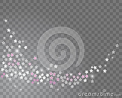 Vector sparkling stream from sakura flowers on a transparent background Cartoon Illustration