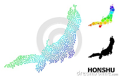 Vector Spectrum Pixelated Map of Honshu Island Vector Illustration