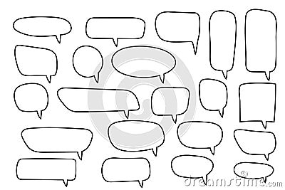 Vector speech bubbles set. Hand drawn speech bubbles set, doodle style, Blank empty vector speech bubbles. Cartoon outline balloon Cartoon Illustration