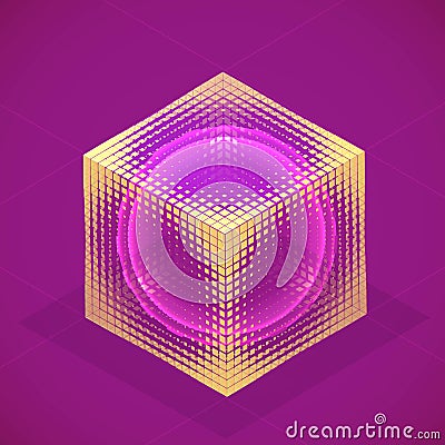 Vector sphere in cube isometric hologram. Abstract geometric fla Vector Illustration