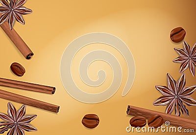 Vector spices: cinnamon, coffee bean, star anise Vector Illustration