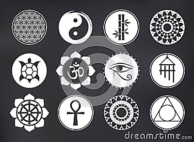 Vector Spiritual Icons Set on Blackboard Vector Illustration