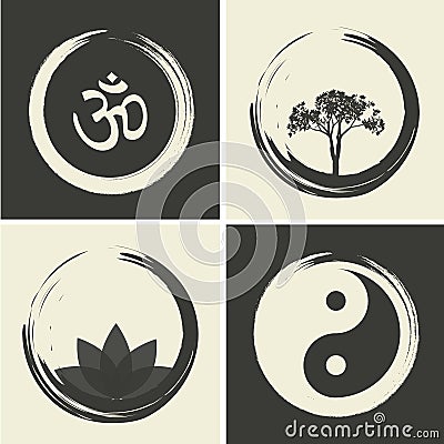 Vector Spiritual Logos Set Illustration with Hindu Word Om Vector Illustration