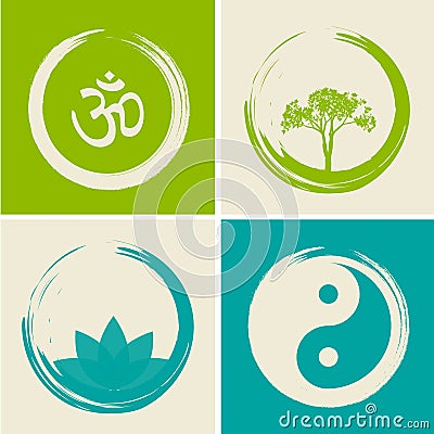 Vector Spiritual Logos Set Illustration with Hindu Word Om Vector Illustration