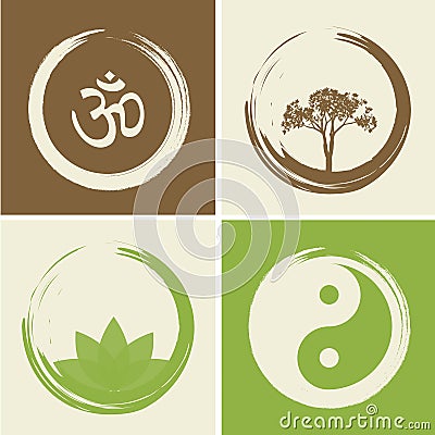 Vector Spiritual Logos Set Illustration with Hindu Word Om Vector Illustration