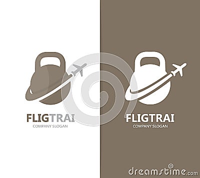 Vector of sport and airplane logo combination. Gym and travel symbol or icon. Unique flight fitness and workout logotype Vector Illustration