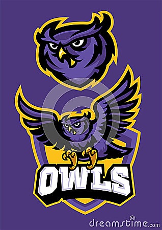 Sport mascot style of owl in set Vector Illustration