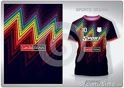 Vector sports shirt background image.Rainbow zigzag pattern design, illustration, textile background for sports t-shirt, football Vector Illustration