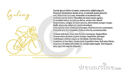Vector sports template with a linear hand drawn athlete on a bicycle. Cycling competition, triathlon stage Vector Illustration