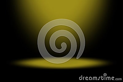 Vector spotlight background. Yellow gradient shading. Light source above. Dark vignette effect. Vector Illustration