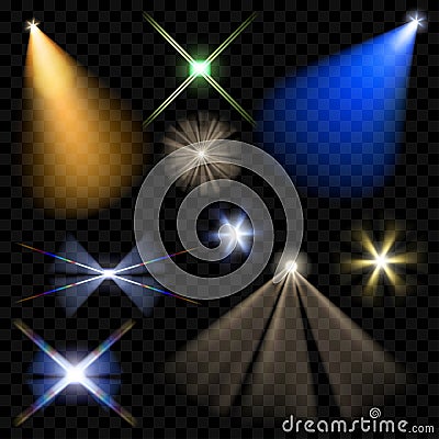 Vector spotlights. Illumination of the scene. Transparent light Vector Illustration