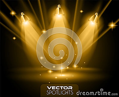 Vector Spotlights scene with different source of lights pointing to the floor Vector Illustration