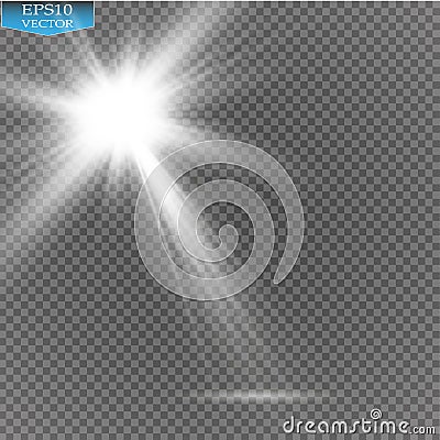 Vector Spotlights. Scene. Light Effects.Vector transparent sunlight special lens flare light effect. Sun flash with rays Vector Illustration