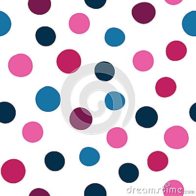 Vector spots seamless pattern background of hand drawn polka dots, random spots in various sizes. Stylish abstract Vector Illustration