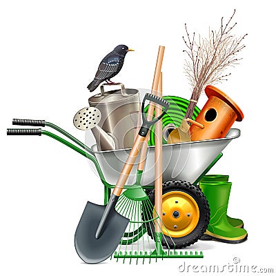 Vector Spring Concept with Garden Tools Vector Illustration