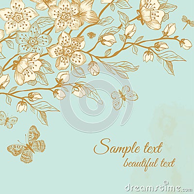 Vector spring floral greeting vintage card. Vector Illustration