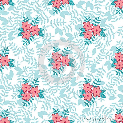 Vector spring floral seamless pattern background leaves flowers Vector Illustration